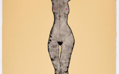 A Fritz Scholder lithograph, "Nude Crucified Woman," 1970
