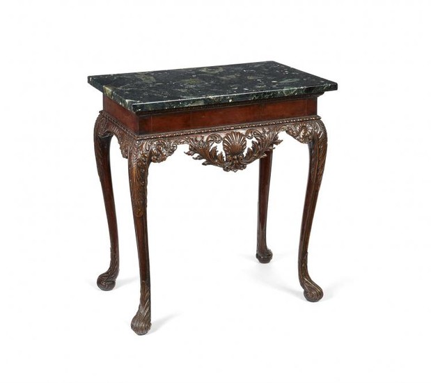 A George II style carved mahogany, marble-topped side table, first half 20th century