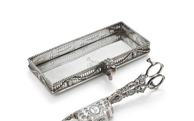 A George III silver candle snuffers and stand