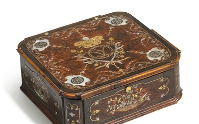 A German gilt-brass and mother-of-pearl inlaid wood casket, Bavaria, circa 1725
