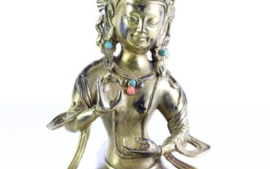 A Gilded, Possibly Bronze Figure Of Tara H: 20cm, mark to front base