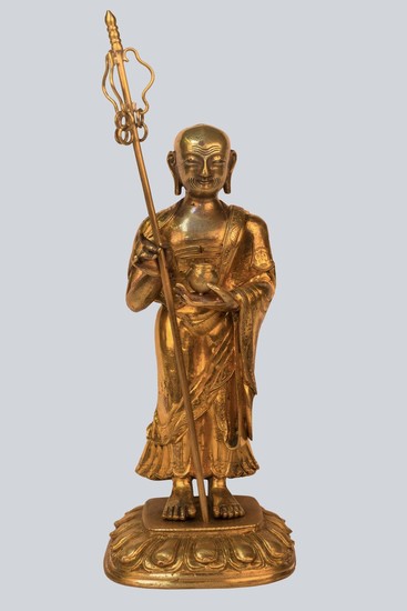 A Gilt Bronze Figurine of Bodhisattva Ksitigarbha, China, 18th Century.