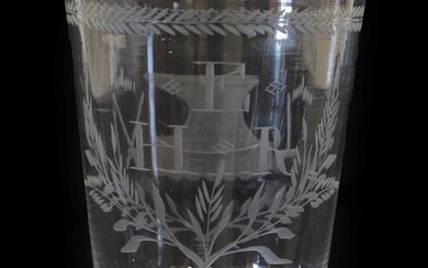 A Glass Tumbler, circa 1820, engraved with an anvil and...
