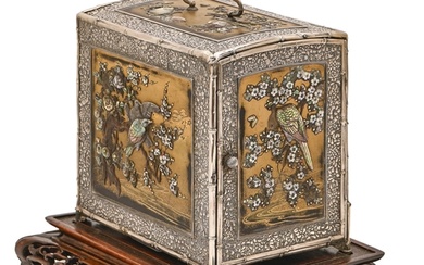 A Japanese silver mounted dhibayama cabinet, kodansu, Meiji ...
