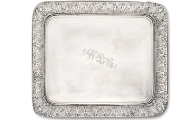A LARGE AND UNUSUAL AMERICAN SILVER TRAY MARK OF GORHAM MFG. CO., PROVIDENCE, RHODE ISLAND, 1887