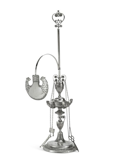 A LARGE ITALIAN SILVER LIBRARY LAMP, 20TH CENTURY
