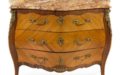 A Louis XV Style Bookmatch Veneered Commode Height 35 x