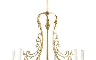 A Louis XV Style Brass and Glass Six-Light Chandelier