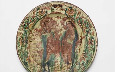 A Lower Rhenish earthenware dish with two saints