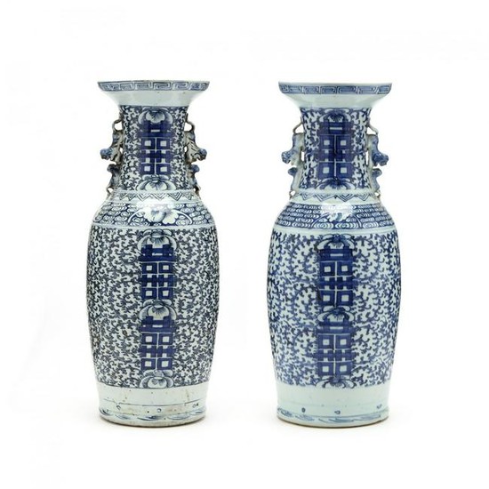A Matched Pair of Chinese Blue and White Floor Vases