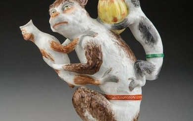 A Meissen Polychromed Porcelain Monkey Teapot, G