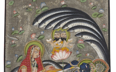 A PAINTING OF ANANTASHAYANA INDIA, RAJASTHAN, MEWAR, ATTRIBUTED TO CHOKHA, CIRCA 1810