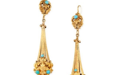 A PAIR OF ANTIQUE TURQUOISE EARRINGS, 19TH CENTURY in