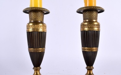 A PAIR OF EARLY 19TH CENTURY FRENCH EMPIRE TWO TONE BRONZE C...