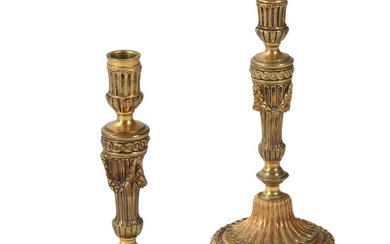 A PAIR OF GILT METAL CANDLESTICK LAMPS