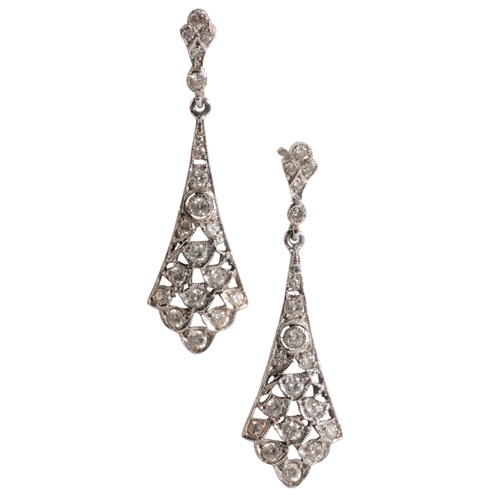 A PAIR OF GOLD AND DIAMOND DROP EARRINGS estimated total dia...