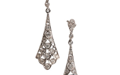 A PAIR OF GOLD AND DIAMOND DROP EARRINGS estimated total dia...