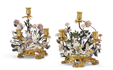 A PAIR OF LOUIS XV ORMOLU AND TOLE-MOUNTED FRENCH AND...