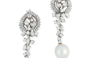 A PAIR OF PEARL AND DIAMOND EARRINGS in 18ct white