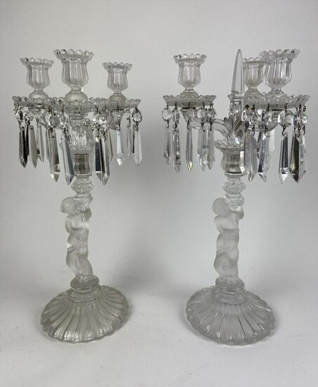 A PAIR OF SIGNED 3 LIGHT BACCARAT CANDELABRA