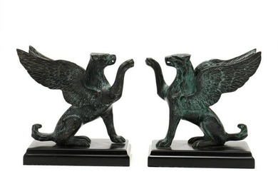 A Pair Small Vintage Bronze Griffins