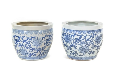 A Pair of Chinese Blue and White Porcelain Fish Bowls