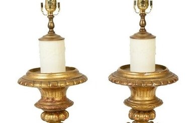 A Pair of Continental Giltwood and Gesso Turned Finials