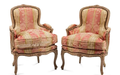 A Pair of Louis XV Silk-Upholstered and Painted