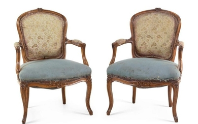 A Pair of Louis XV Style Beechwood Fauteuils