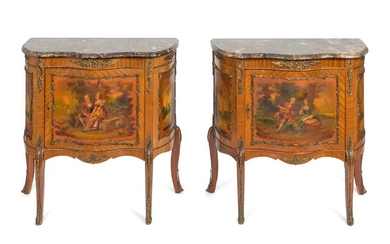A Pair of Louis XV Style Vernis Martin Bedside Commodes