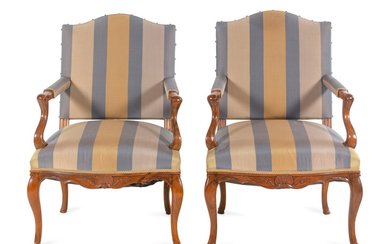 A Pair of Louis XV Walnut Armchairs