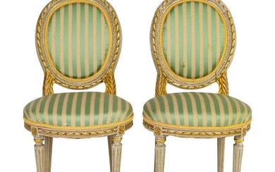 A Pair of Louis XVI Style Painted Side Chairs Height 34