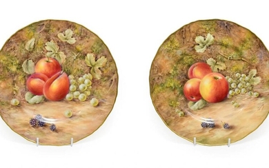 A Pair of Royal Worcester Porcelain Large Plates, by Peter...