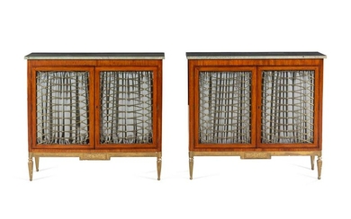 A Pair of Russian Parcel Gilt Satinwood Marble-Top