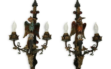 A Pair of Whimsical Cold Painted Bronze Sconces Height
