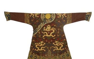 A RARE CHINESE IMPERIAL EMBROIDERED DRAGON ROBE