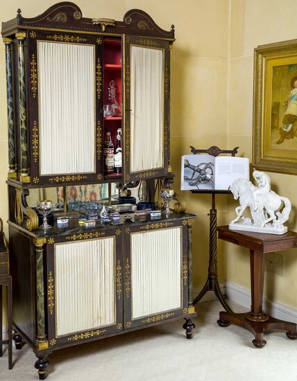 A Regency Simulated Marble, Rosewood and Parcel-Gilt Painted Cabinet, early 19th century