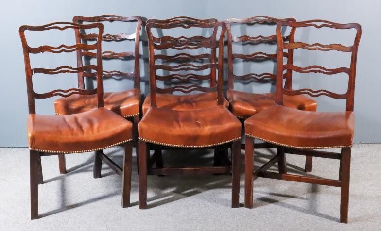 A Set of Six Fruitwood/Elm Ladder Back Dining Chairs...