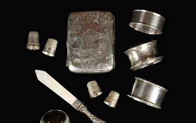 A Small Group of Miscellaneous Silver Items: An engraved cigarette case by I S Greenberg & Co (Israe