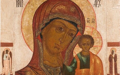 A VERY LARGE ICON SHOWING THE KAZANSKAYA MOTHER OF...