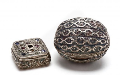 A Victorian Silver Nutmeg Grater and Continental Bejewelled Silver Box