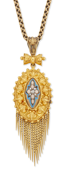 A Victorian gold, coral, diamond and enamel locket pendant, designed...