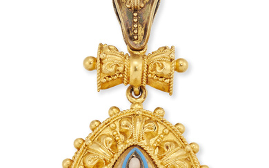 A Victorian gold, coral, diamond and enamel locket pendant, designed...