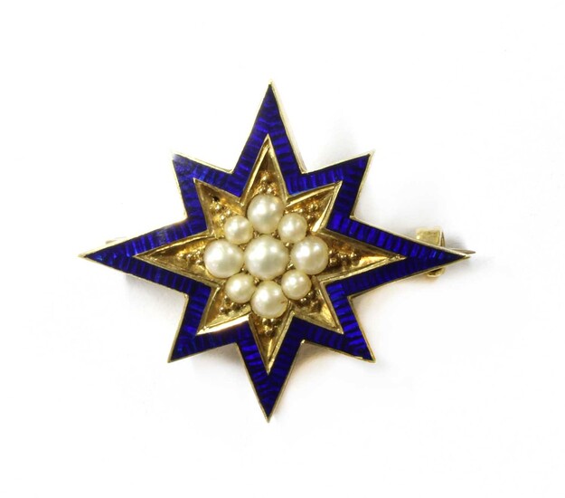 A Victorian gold split pearl and enamel star