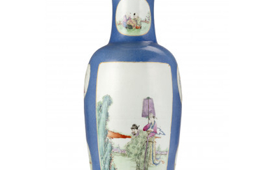 A blue ground baluster vase, reserves decorated with figures and objects China, late 19th century (h. 59.5 cm.)