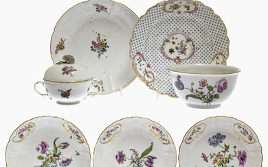 A bowl, sugar bowl and five plates - Meissen, 18th century