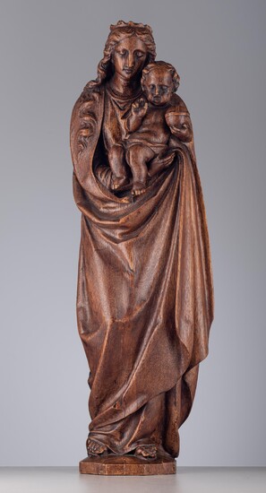A charming oak sculpture of the Madonna and Child, late 19thC, H 78 cm