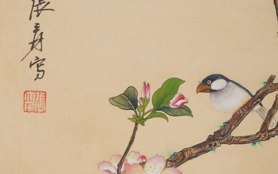 A chinese painting of flower and bird signed zhang daqian