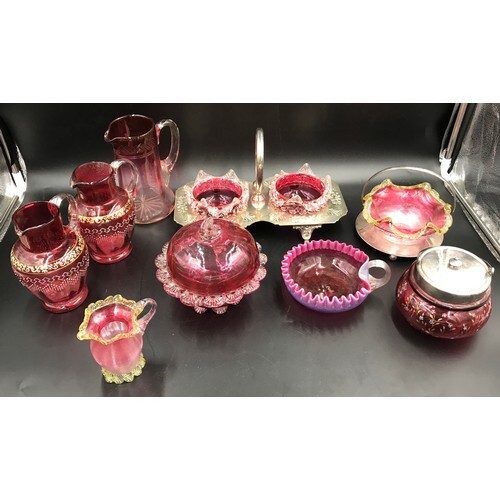 A collection of Victorian and early 20thc cranberry glasswar...