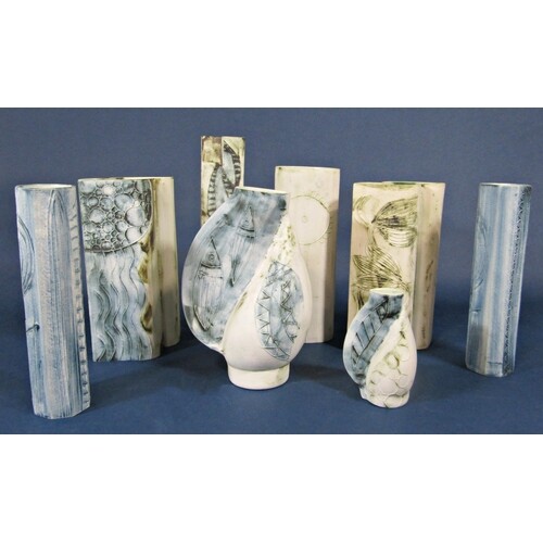 A collection of eight Carn Pottery Cornish studio pottery va...